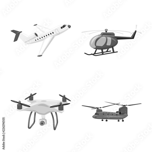Vector illustration of plane and transport logo. Collection of plane and sky stock vector illustration.