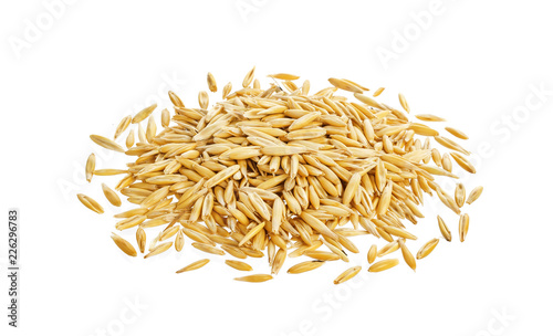 Pile of oat grains isolated on white background