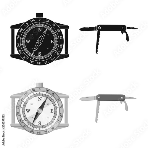 Vector illustration of mountaineering and peak sign. Collection of mountaineering and camp stock vector illustration.