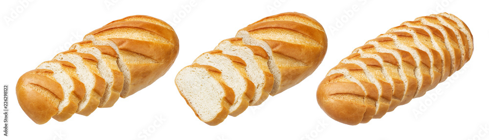 Long loaf. Sliced white bread isolated on white background