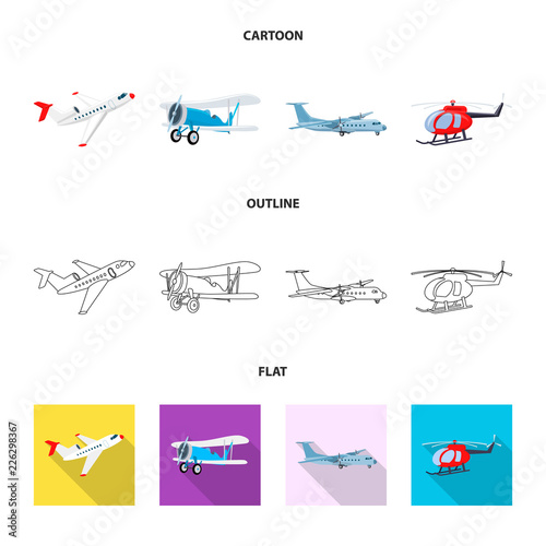 Vector design of plane and transport symbol. Collection of plane and sky stock symbol for web.