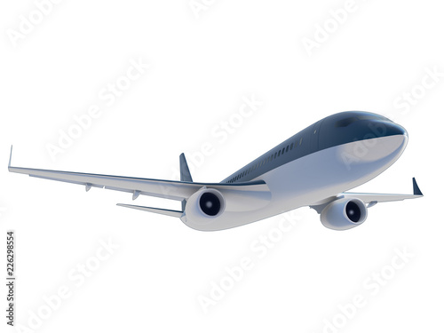 3d render of airplane in flying isolated on white.