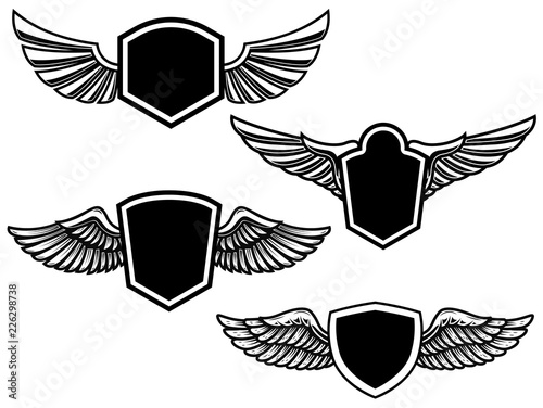 Set of winged emblems. Design element for poster, logo, label, sign, t shirt.