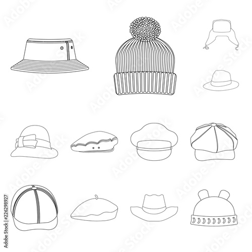 Isolated object of headgear and cap symbol. Collection of headgear and accessory vector icon for stock.