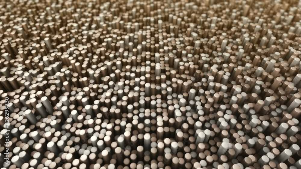 Abstract background with animation of wave mosaic of cylinders. Technological backdrop. Animation of seamless loop. Abstract background with animation of wave mosaic of cylinders. Technological backdrop. Animation of seamless loop.