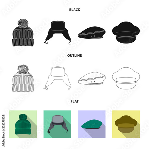 Isolated object of headgear and cap logo. Collection of headgear and accessory stock vector illustration.