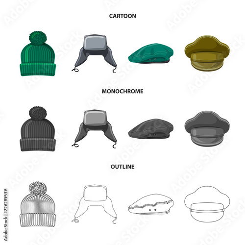 Isolated object of headgear and cap icon. Collection of headgear and accessory stock vector illustration.