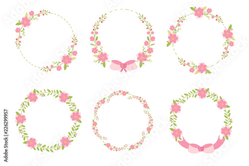 cute pastel green pink christmas flat style wreath frame  set