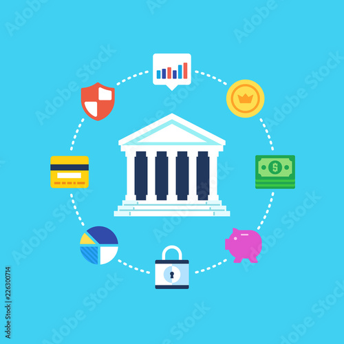 Finance, Banking, Investment, Savings. Flat design modern vector illustration concept.