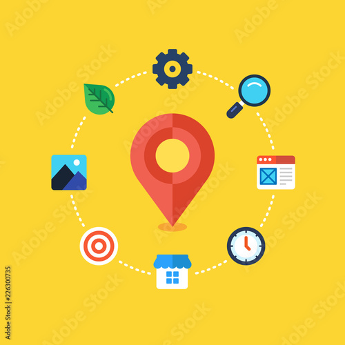 Local SEO. Location Based SEO. Flat design modern vector illustration concept.