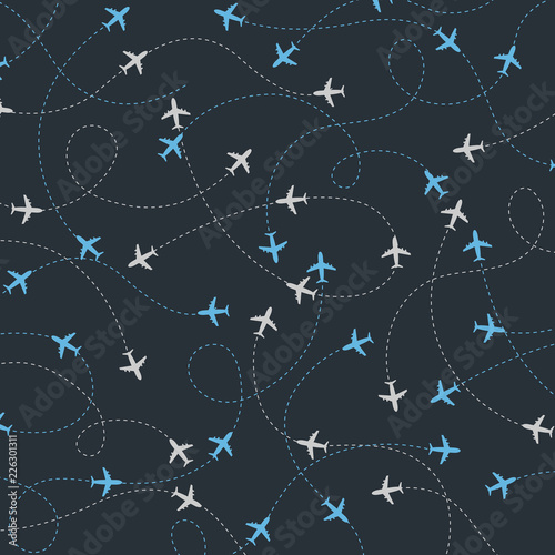 travel around the world airplane routes seamless pattern