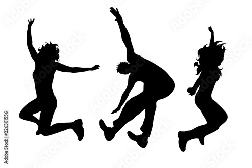 Vector silhouette of people who jumps on white background.