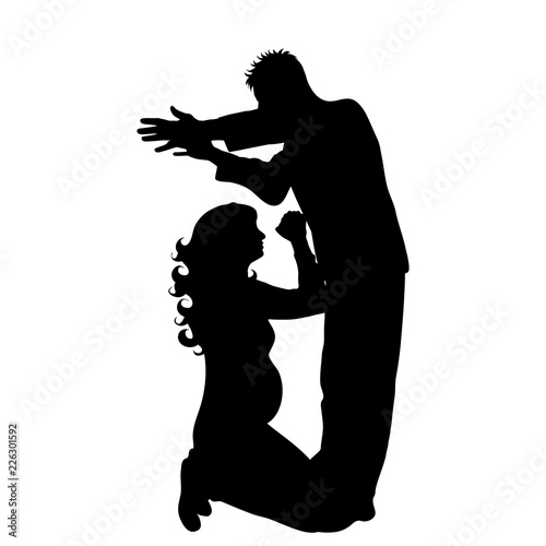 Vector silhouette of couple on white background.
