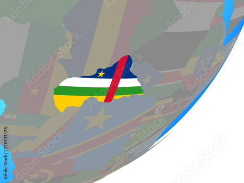 Central Africa with embedded national flag on blue political globe.