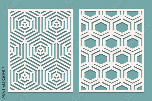 Set of Die cut card. Laser cut ornamental panels with geometric pattern. Suitable for printing, engraving, laser cutting paper, wood, metal, stencil manufacturing.
