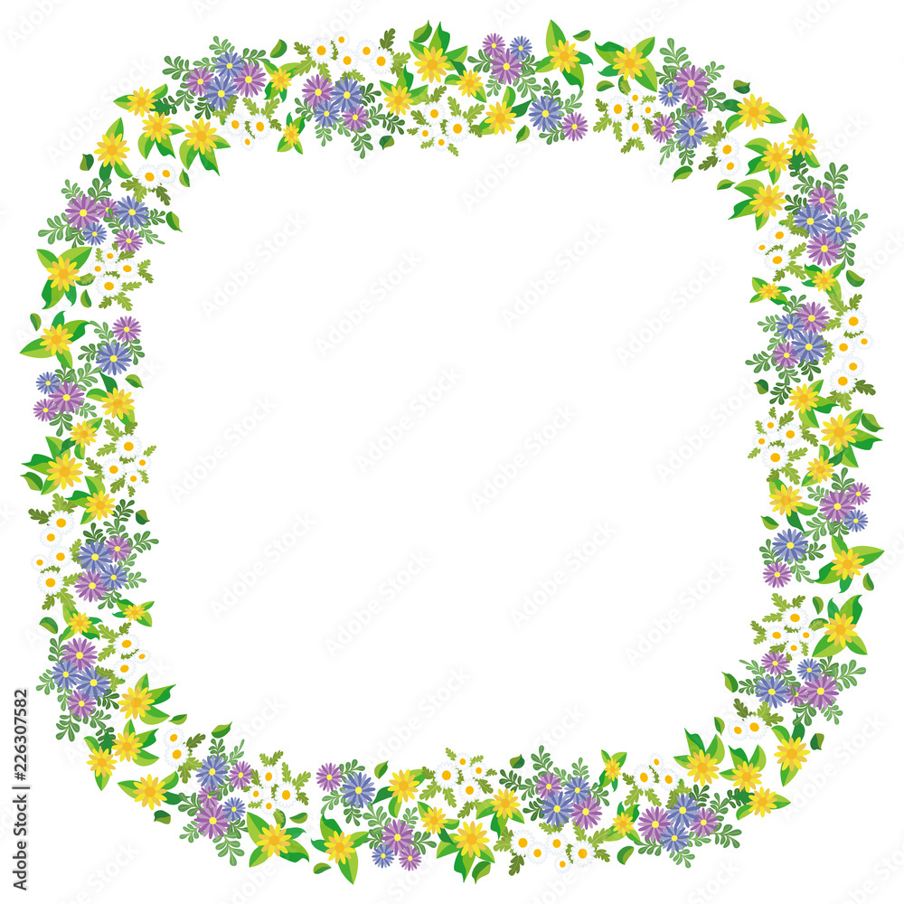 花の角丸正方形のフレーム ノースポール アフリカンデージー メランポジウム Stock ベクター Adobe Stock