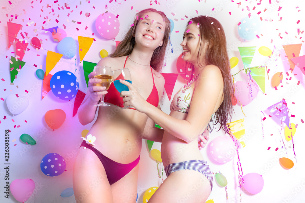 Sexy hot girl wearing bikini dancing party event new year or   happy and funny concept Stock Photo | Adobe Stock