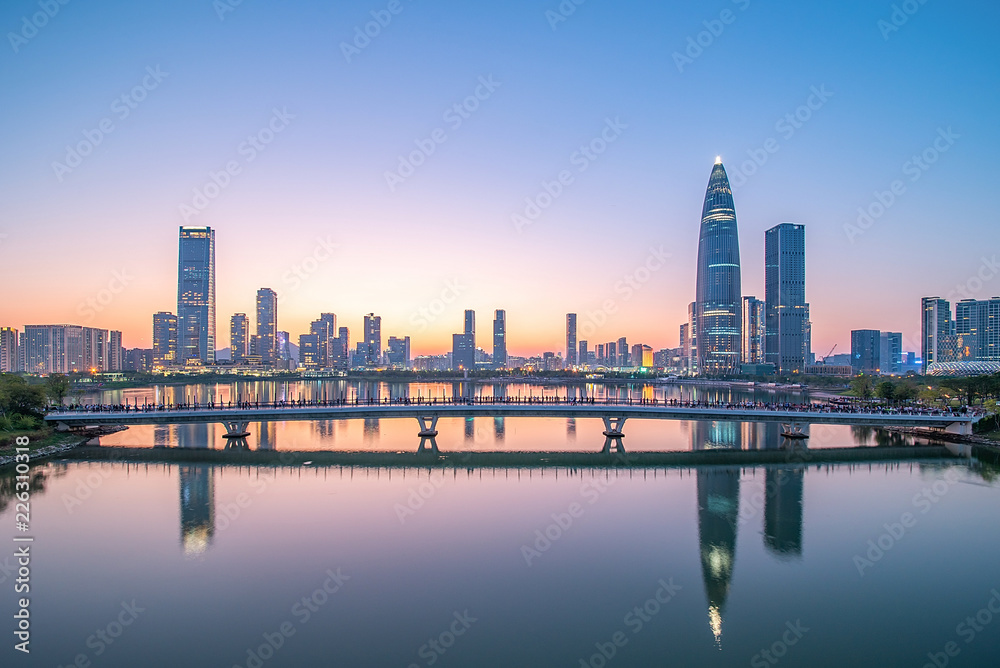 Shenzhen Bay Skyline / Shenzhen City Scenery at Dusk