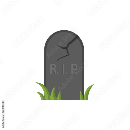 Grave icon isolated on white background. Headstone, RIP image. Design element for Halloween. Vector illustration in flat style for your design.