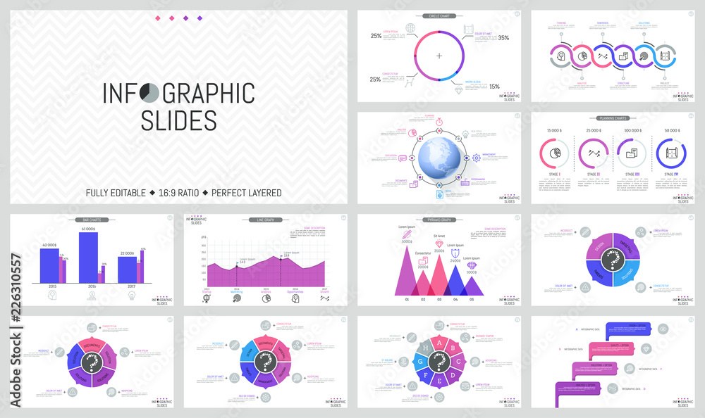 Big collection of simple infographic design layouts. Colorful bar ...