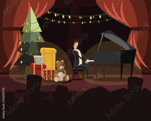 piano in Christmas vector illustration 