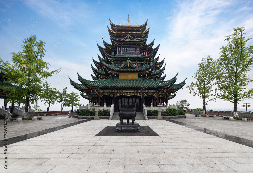 Ancient architecture temple pagoda in the park, Chongqing, China Ancient architecture temple pagoda in the park, Chongqing, China