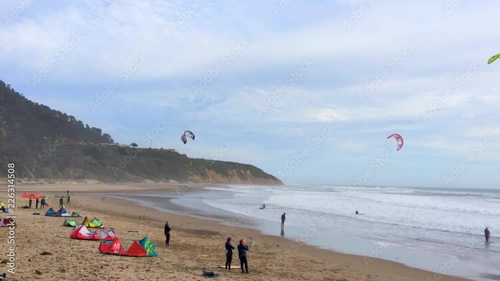 Kite surfers at the Big Basin State Beach, California, USA Kite surfers at the Big Basin State Beach, California, USA
