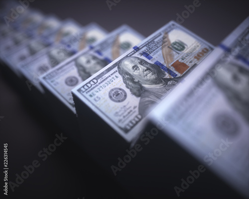Stacks of one hundred US dollar banknotes, illustration