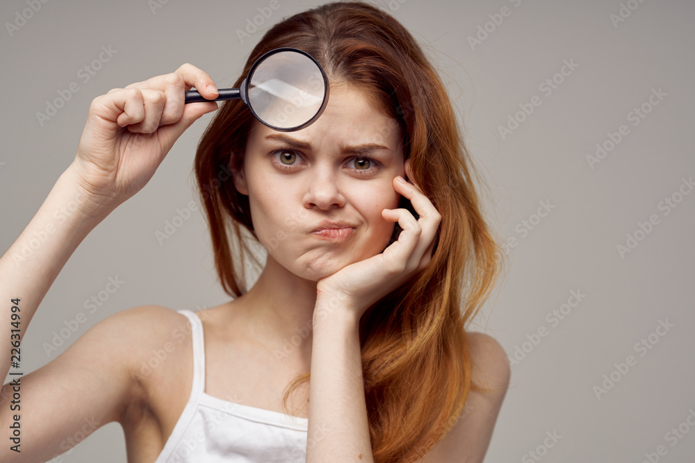 problem skin acne magnifier in woman hand problem skin acne magnifier in woman hand
