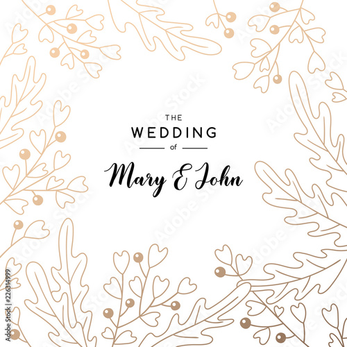 Elegant wedding invitation background with place for text. Card design with floral pattern. Vector decorative template.
