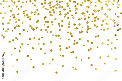 Festive explosion of confetti. Gold glitter background. Golden dots. Vector illustration polka dot .