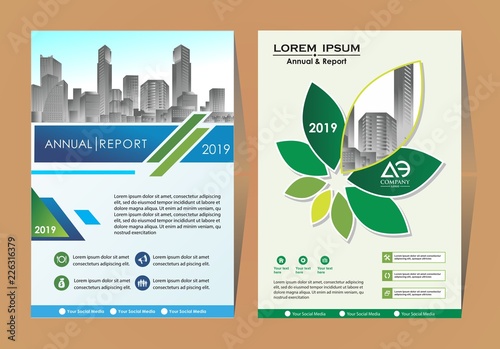 modern cover, brochure, layout for annual report with city background
