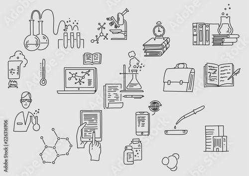 Hand drawn doodle chemistry. Education and science. Knowledge, lesson, laboratory work.