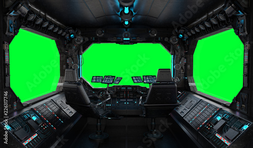 Fotografie, Obraz Spaceship grunge interior window isolated
