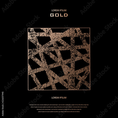 Blush gold. Abstract golden quartz background. Vector illustration. Copper foil line. Bronze glitter stripes. Grunge texture. Patina scratch, cracks golden elements. Vintage illustration. Crack
