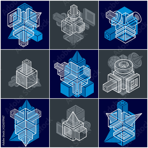 Abstract constructions vector set, dimensional designs collection.