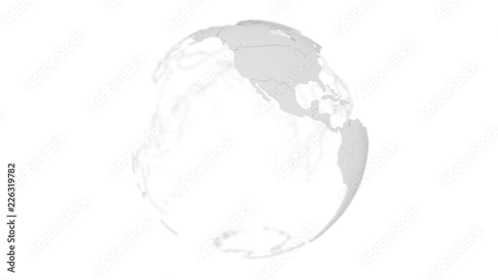 White world globe with borders on white background.