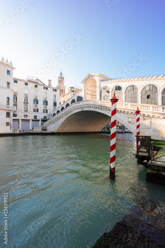 close up view of famouse Rialto bridge at summer day, Venice, Italy