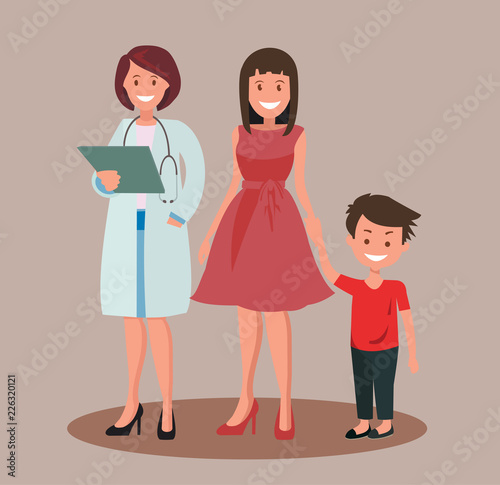 Family dentist or doctor. The stomatologist and his smiling patients.