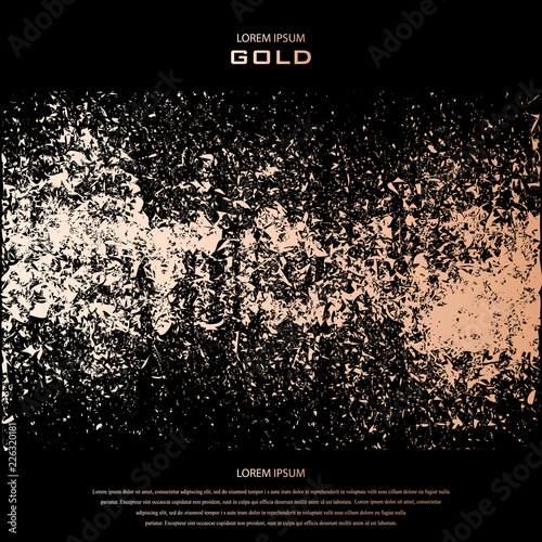 Blush gold. Abstract golden quartz background. Vector illustration. Copper foil line. Bronze glitter stripes. Grunge texture. Patina scratch, cracks golden elements. Vintage illustration. Crack