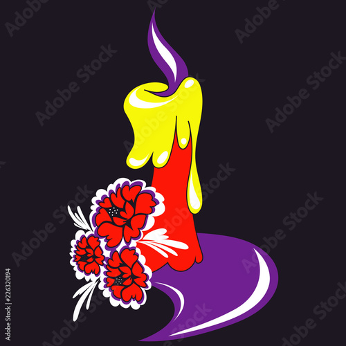 Candle with funeral flower bouquet decoration poster