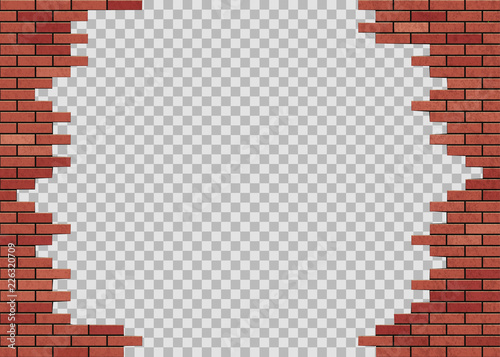 Template hole in red brick wall. Isolated on a transparent backg