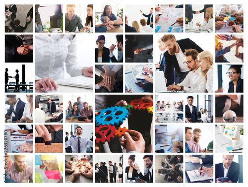 Business collage with scene of business person at work