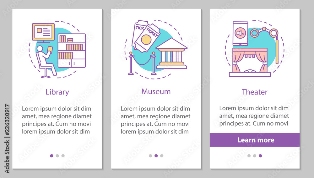 Entertainment and leisure onboarding mobile app page screen with