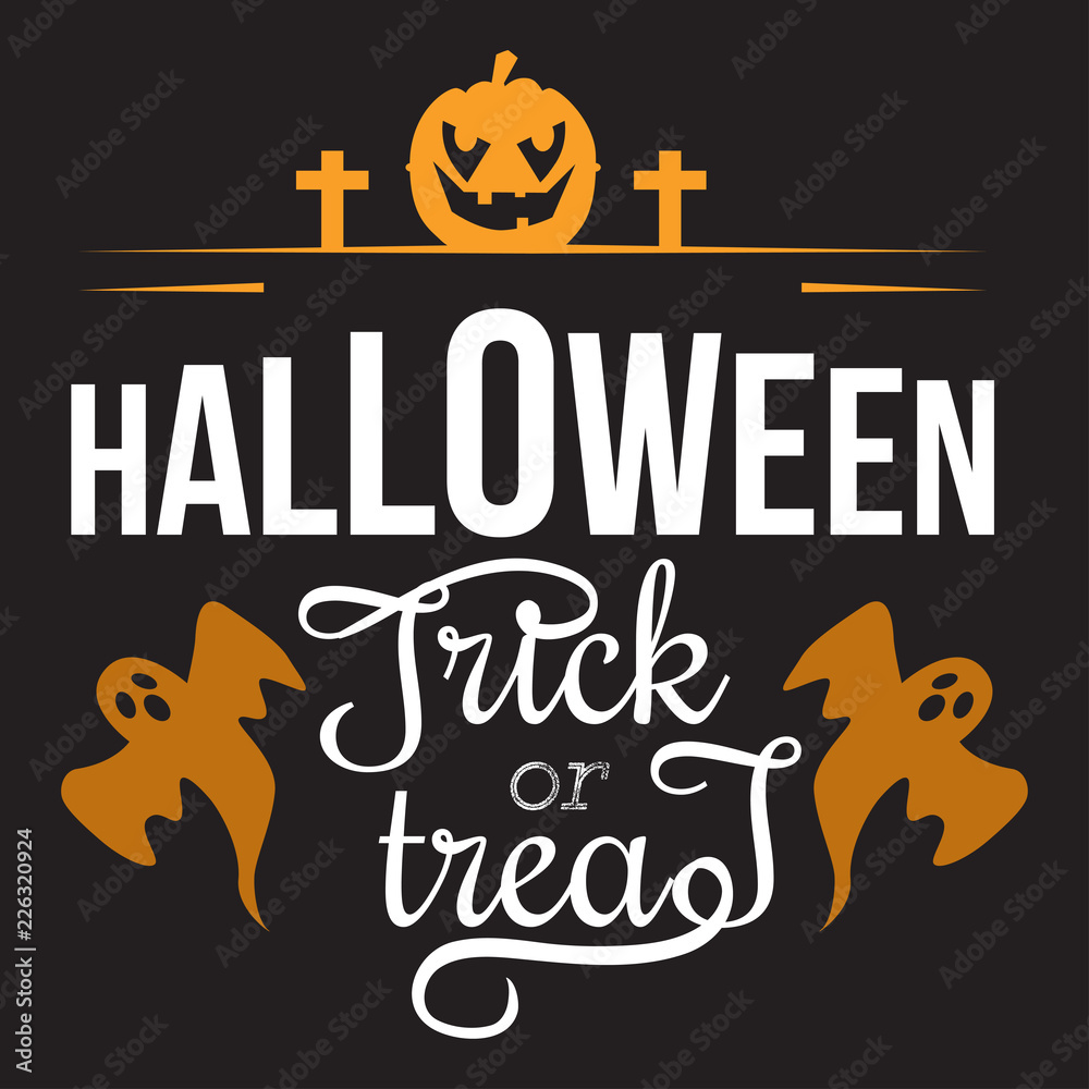 Trick or Treat Happy Halloween ghost lettering logo for invintation