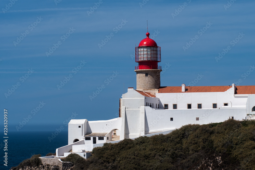 Cape Saint Vincent lighthouse in Algarve, Portugal, most southwestern point of Portugal and of continental Europe
