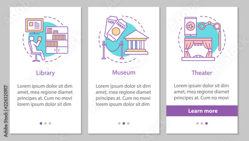 Entertainment and leisure onboarding mobile app page screen with