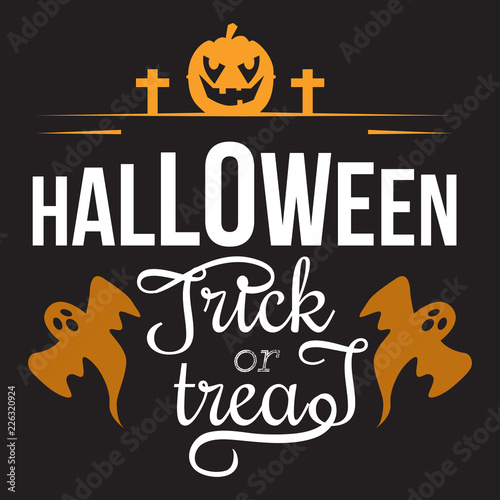 Trick or Treat Happy Halloween ghost lettering logo for invintation