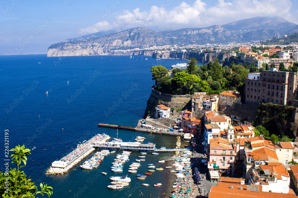Panoramic view of the city and sea on the sunny day.Sorrento.Italy.