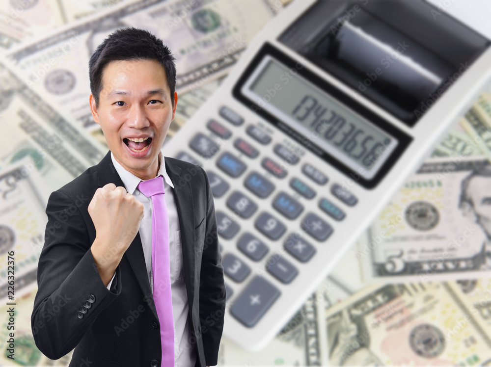 Success asian businessman with financial background Success asian businessman with financial background